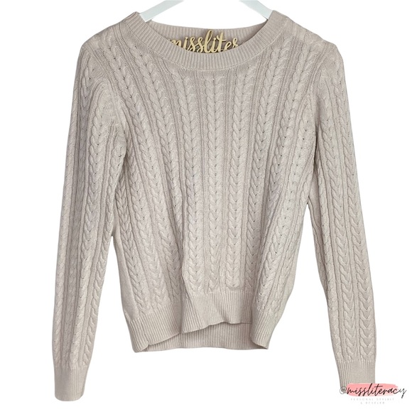 H&M Basic Cream Cotton Braided Knit Longsleeve Slim Fit Sweater [Sz Small] EUC - Picture 4 of 9